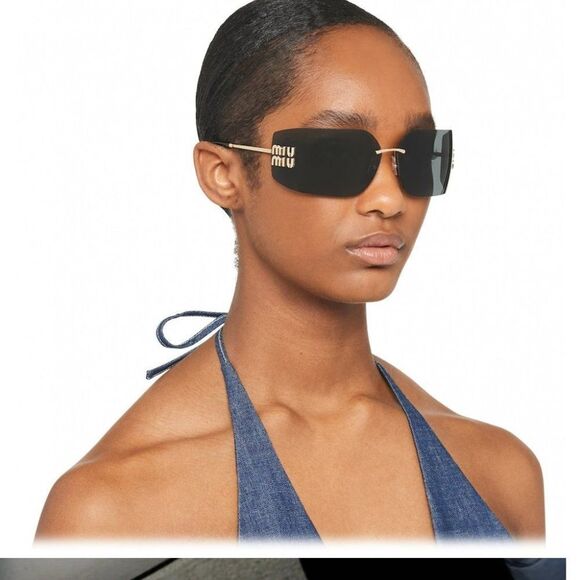 NEW Miu Miu MU54YS 5AK5S0 Gold Dark Grey Wraparound Rimless Women Sunglasses main image 4